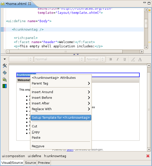 Calling Template Dialog