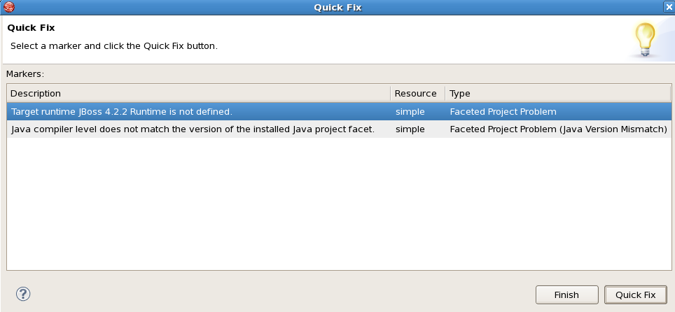 The description of the first issue is highlighted, waiting for the user to click the Quick Fix button.