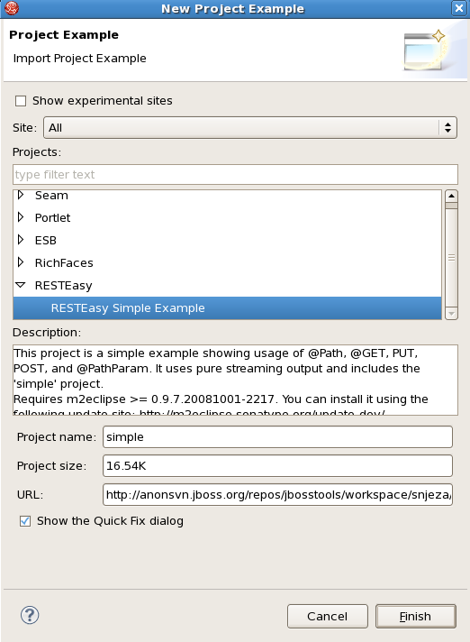 Selecting to create the RESTEasy Simple Example.