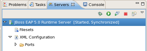 The Servers view shows the installed servers and their current states.