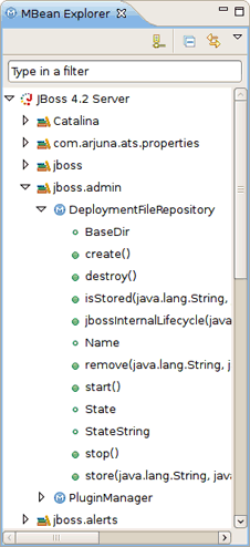 The MBean Explorer lists a connection's Managed Beans, domains, attributes, and operations in a hierarchical tree.