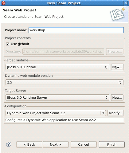 New Seam Project Wizard