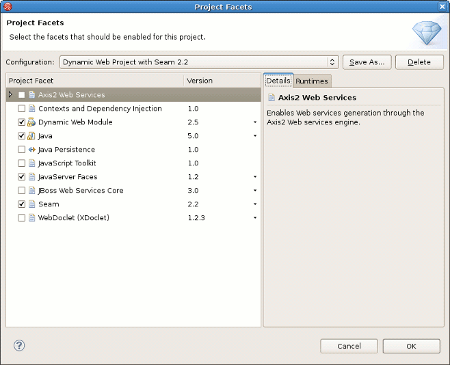 Project Facets Specifying