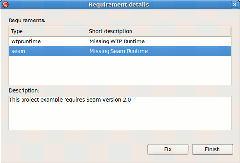 Requirement Details Dialog box: Selecting a Fix