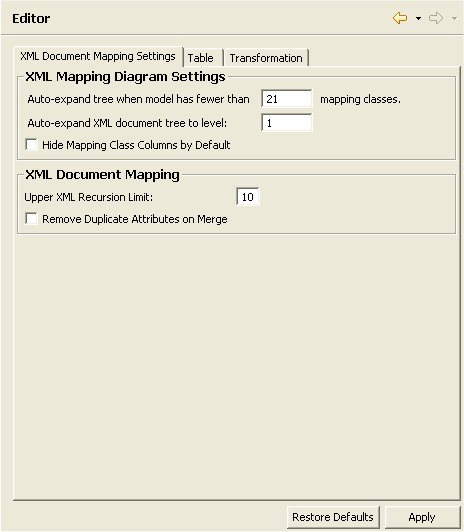XML Document Preferences Panel