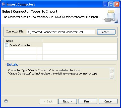 Select Connector Types to Import Dialog