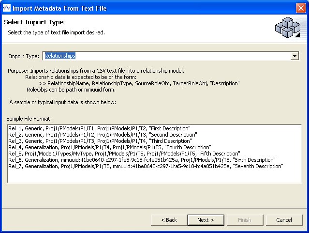 Select Import Type - Relationships