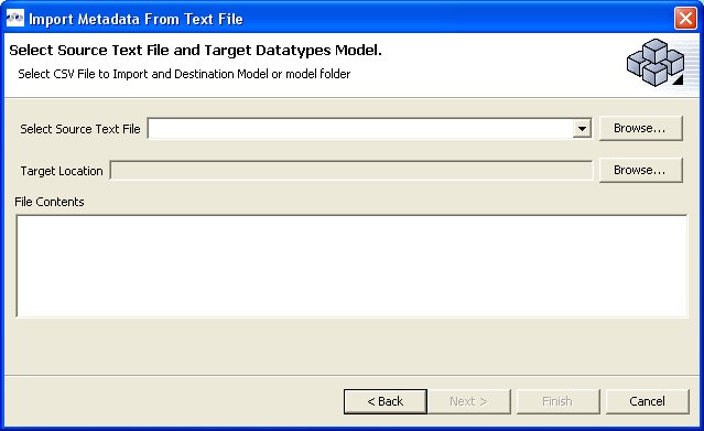 Select Source Text File and Datatypes Model