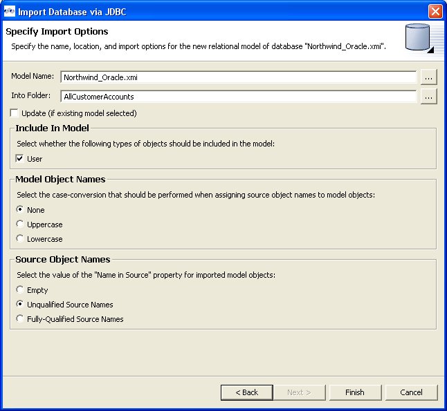 Specify Import Options Dialog