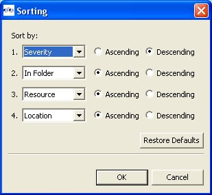 Problems View Sorting Dialog