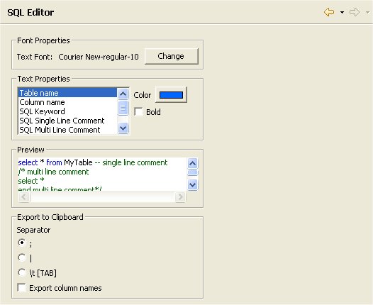 SQL Editor Preferences Panel