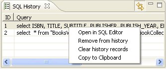 SQL History View Action Menu