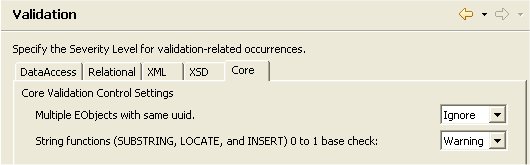 Core Model Validation Preferences Panel