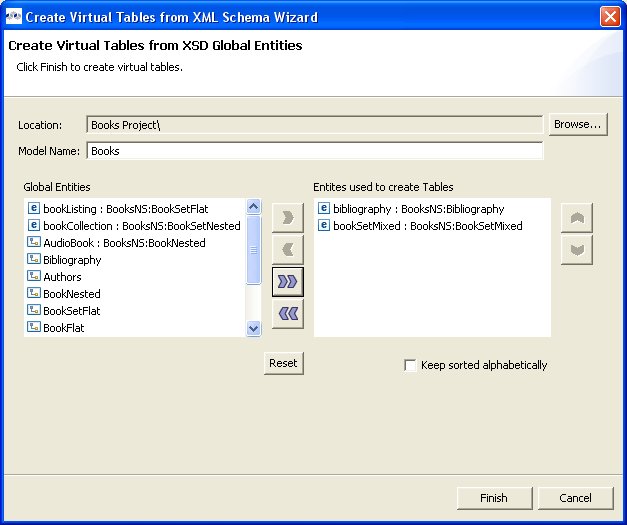 Create Virtual Tables From XML Schema Dialog