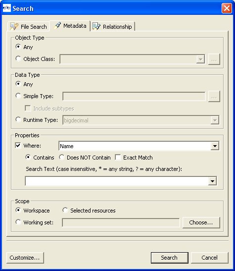 Metadata Search Dialog
