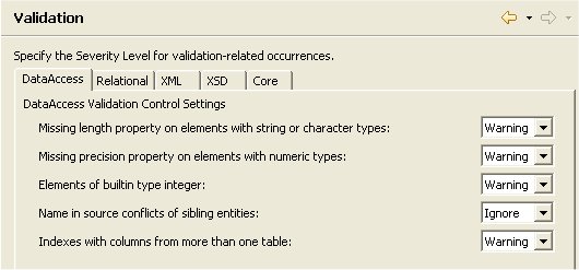 Data Access Model Validation Preferences Panel