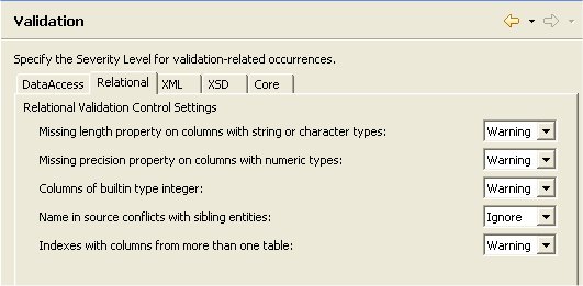 Relational Model Validation Preferences Panel