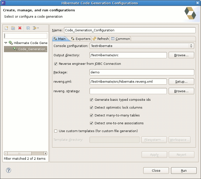 Hibernate Code Generation Wizard