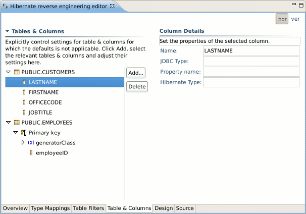 Table and Columns Page