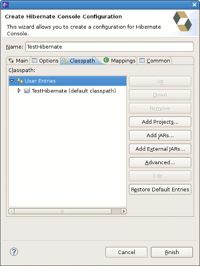Specifying Classpath in Hibernate Console Configuration