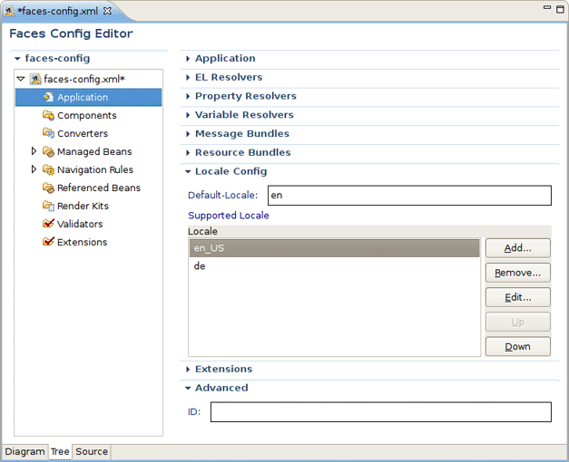 JSF Application Specific Settings