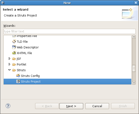 Selecting Struts Wizard
