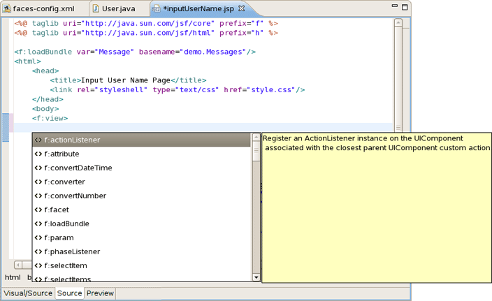 Content Assist in JSP File