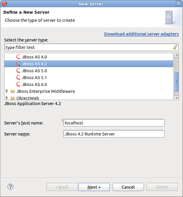Selecting Server Name and Server Type