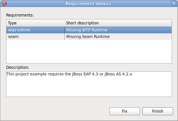 Requirement Details Dialog box: Selecting a Fix