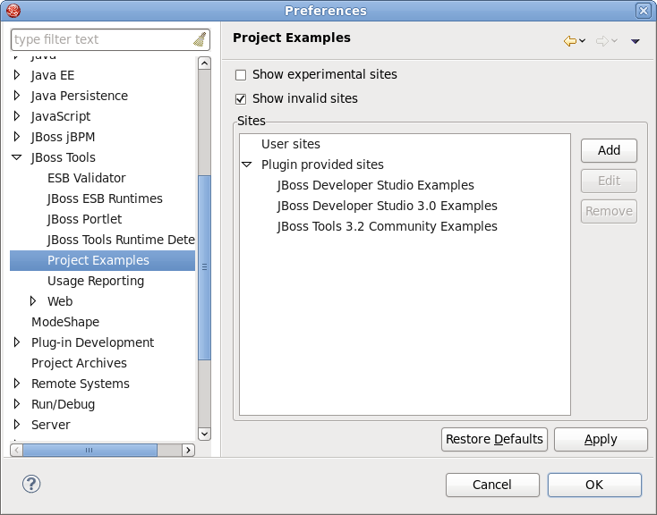 Project Examples Preferences