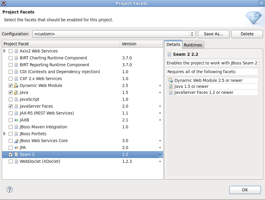 Project Facets Wizard