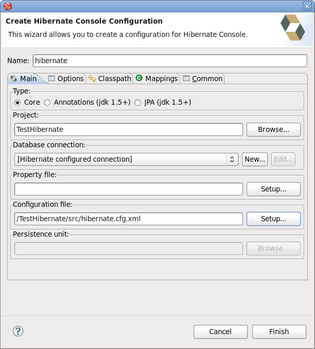 Creating Hibernate Console Configuration
