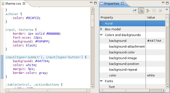 Properties view