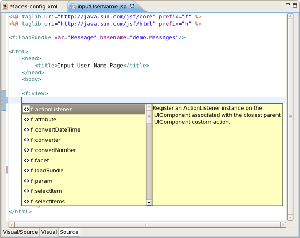 Content Assist in JSP File