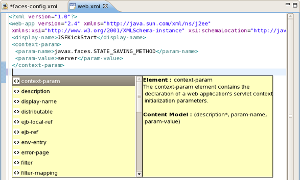 Content Assist in web.xml File