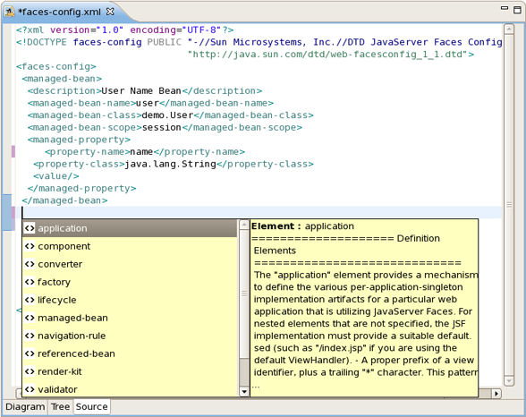 Content Assist in JSF Configuration File