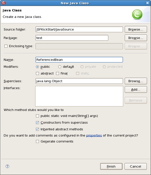 New Java Class Form