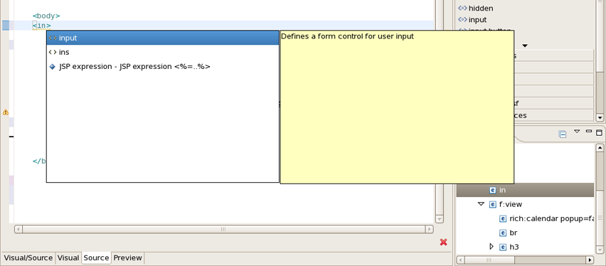 HTML Tags Content Assist
