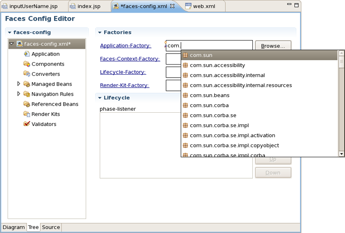 Content Assist in JSF Configuration Editor
