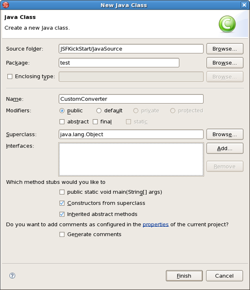 New Java Class Form