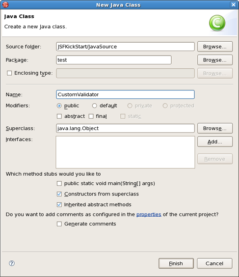 New Java Class Form