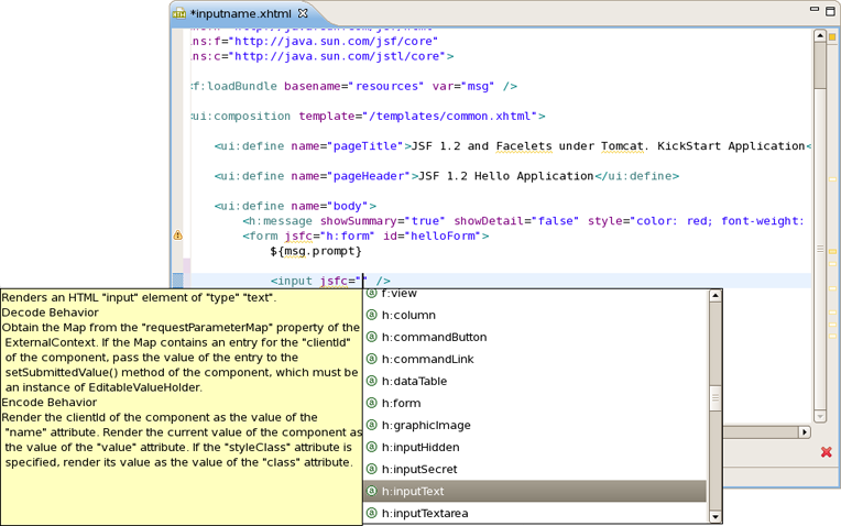 Code Assist for JSF Components