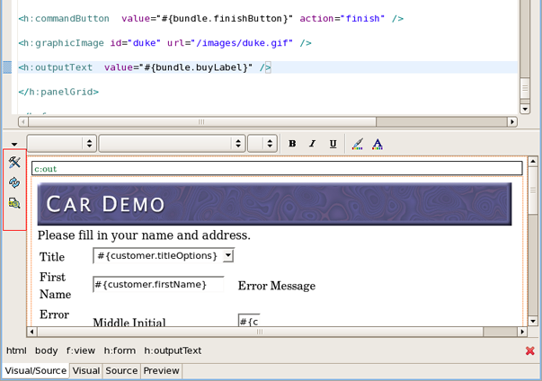 Visual Page Editor Buttons
