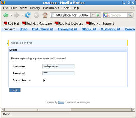 Login page