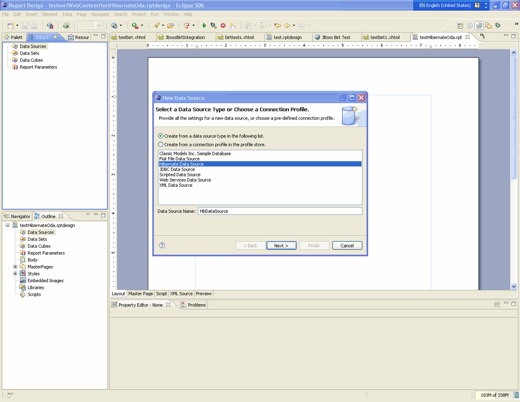 Adding Hibernate ODA Datasource