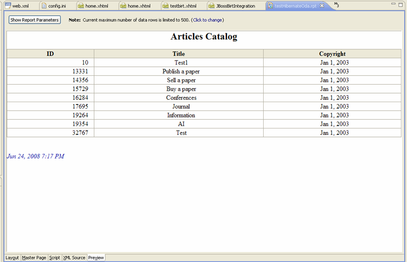 BIRT Report -Preview Tab