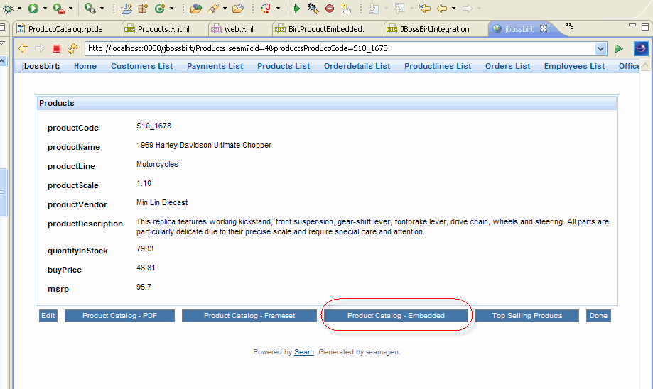 Embeding BIRT Report in Seam xhtml Page. First Page