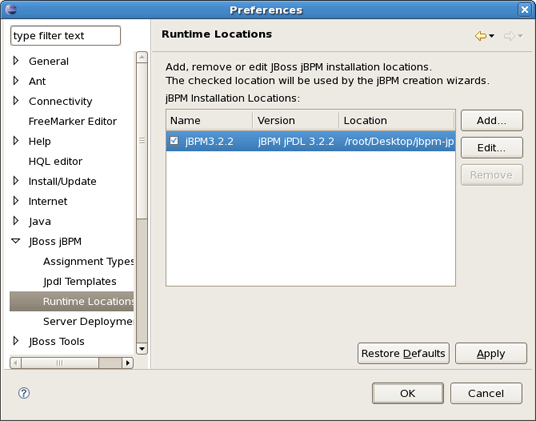 The jBPM Preferences Page