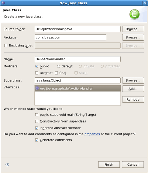 Creating HelloActionHendler Class