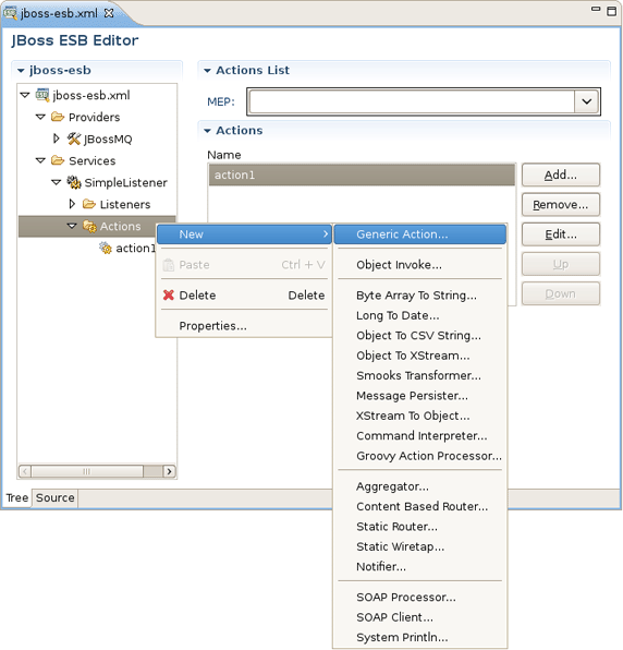 Adding New Action in the Tree View